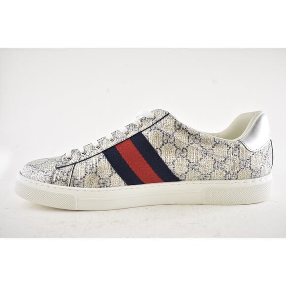 Gucci Ace GG Logo Supreme Canvas Beige Blue Silver Low Top Flat Sneaker G 14 15 - Picture 13 of 16